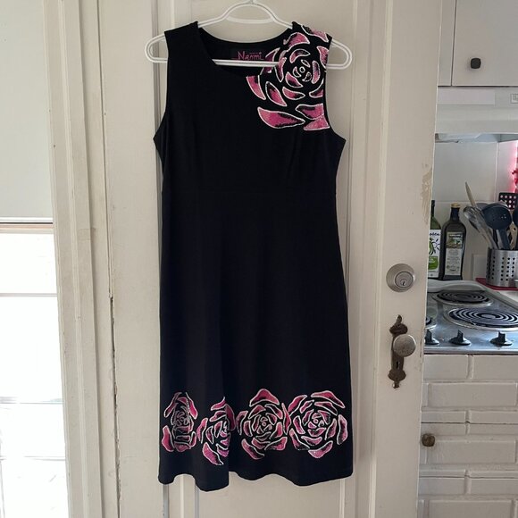 1980s Vintage Black, Pink and White Jersey Dress - Picture 2 of 5